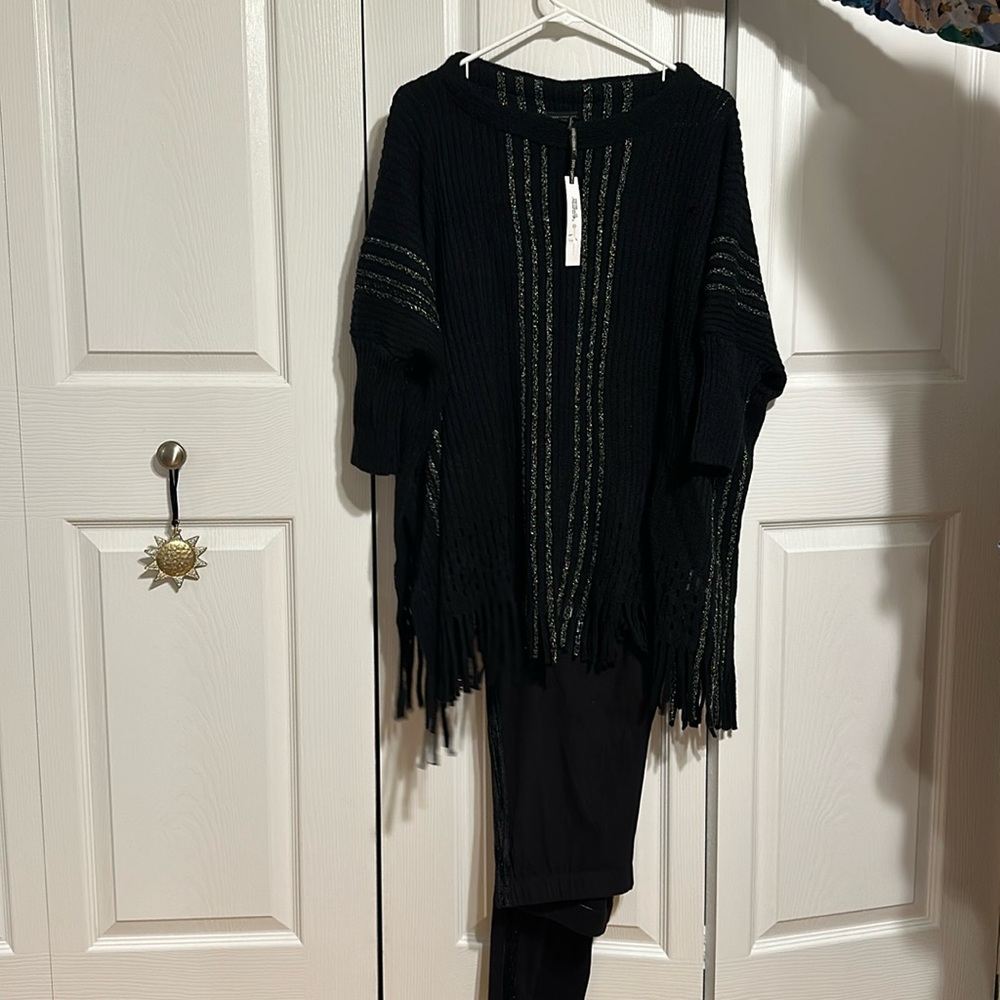 Coco + Carmen Black Glitter Striped Sweater Legging Set NWT